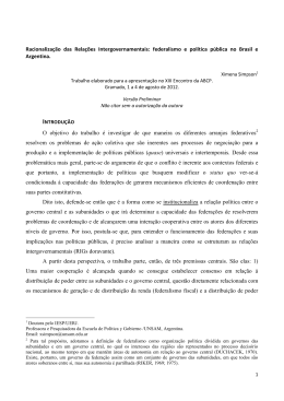 Racionaliza&ccedil;&atilde;o das Rela&ccedil;&otilde;es Intergovernamentais: federalismo e