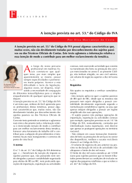 A isen&ccedil;&atilde;o prevista no art. 53.&ordm; do C&oacute;digo do IVA