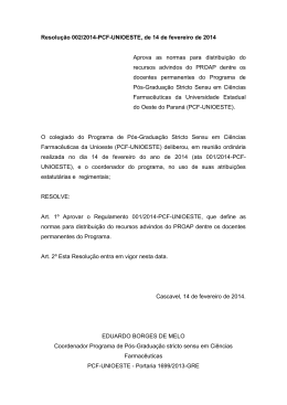 Resolução 002/2014-PCF-UNIOESTE, de 14 de fevereiro de 2014