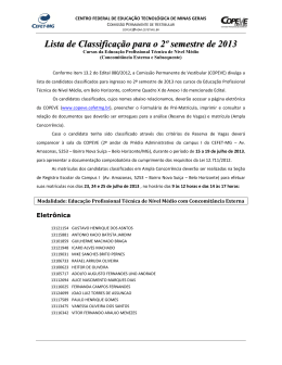 Lista de Classificação para o 2º semestre de 2013 - Copeve