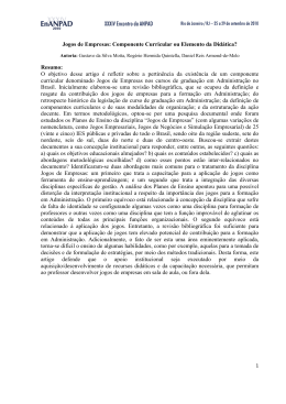 Jogos de Empresas: Componente Curricular ou Elemento