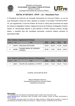 EDITAL Nº 007/2015 - CPCP – LD – Resultado Final