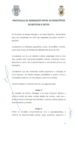 protocolo de geminação entre os municípios de boticas e outes