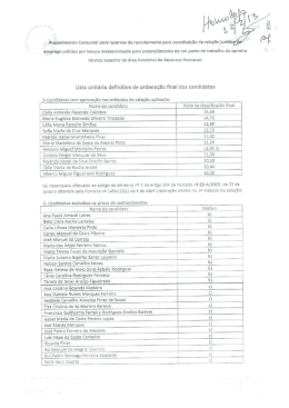 Lista unitária definitiva de ordenação final dos candidatos