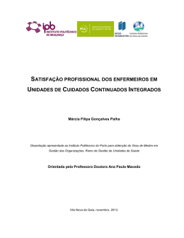 satisfação profissional dos enfermeiros em unidades de cuidados