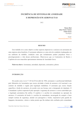 incid&ecirc;ncia de sintomas de ansiedade e depress&atilde;o em aeronautas