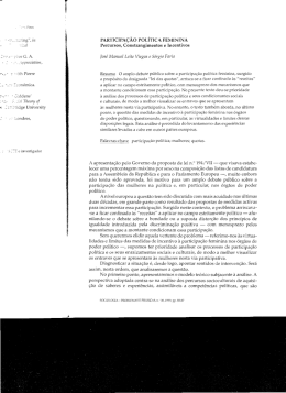 PARTICIPAÇÃO POLÍTICA FEMININA Percursos, Constrangimentos