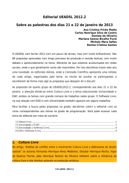 Editorial UEADSL 2012.2 Sobre as palestras dos dias 21 e 22 de