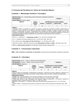 9.1 Ementas das Disciplinas do N&uacute;cleo de Conte&uacute;dos