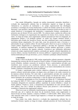 1 An&aacute;lise Institucional de Organiza&ccedil;&otilde;es Culturais Resumo