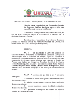 DECRETO N&deg; 55/2015 Uruana, Goi&aacute;s, 10 de Fevereiro de 2015