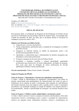 Edital para o mestrado em Pol&iacute;tica Social da Ufes.