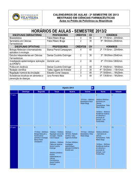HORÁRIOS DE AULAS - SEMESTRE 2013/2