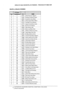 Lista caçadores G1, G2, G3, G4