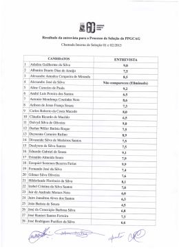 Resultado da entrevista para o Processo de Sele&ccedil;&atilde;o do PPGCAG