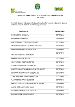 Resultado da entrevista para Sele&ccedil;&atilde;o de Benef&iacute;cio Permanente e