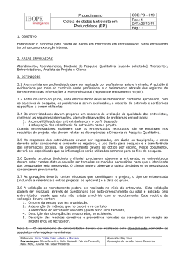 Procedimento Coleta de dados Entrevista em Profundidade (EP)