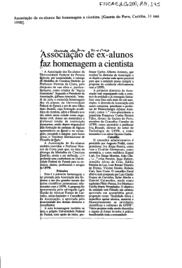 ASSOCIAÇÃO de ex-alunos faz homenagem a cientista