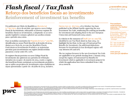 PwC Flash Fiscal - Reforço dos benefícios fiscais ao investimento
