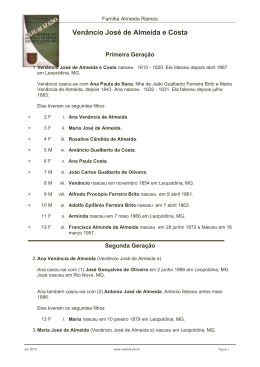 Descendentes de Ven&acirc;ncio Jos&eacute; de Almeida e Costa