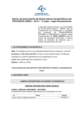 EDITAL DE DIVULGA&Ccedil;&Atilde;O DE RESULTADOS E DE