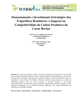 Financiamento e Investimento Estrat&eacute;gico dos Frigor&iacute;ficos