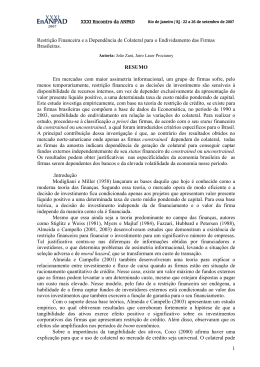 1 Restri&ccedil;&atilde;o Financeira e a Depend&ecirc;ncia de Colateral para