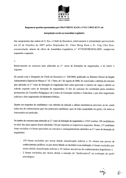 Resposta &agrave;s quest&otilde;es apresentadas por CHAN MENG KAM e UNG