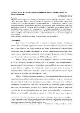Inclus&atilde;o escolar de crian&ccedil;as com necessidades educacionais