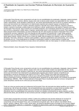 A Realidade da Capoeira nas Escolas P&uacute;blicas Estaduais do