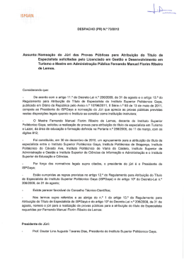 Despacho de Nomea&ccedil;&atilde;o do J&uacute;ri - Instituto Superior Polit&eacute;cnico Gaya