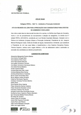 Aprecia&ccedil;&atilde;o das Candidaturas para efeitos de admiss&atilde;o e exclus&atilde;o