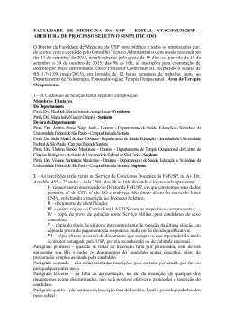 FACULDADE DE MEDICINA DA USP &ndash; EDITAL ATAC/FM/38/2015