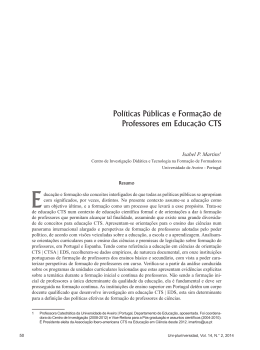 Pol&iacute;ticas P&uacute;blicas e Forma&ccedil;&atilde;o de Professores em Educa&ccedil;&atilde;o CTS