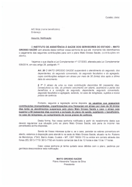 Cuiabá, (data) A/C Sr(a) (nome beneficiário)