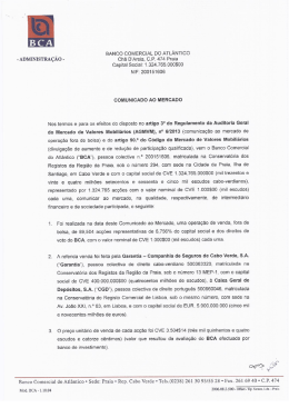 Comunicado do BCA - Banco de Cabo Verde