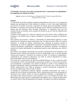 1 Criatividade e inova&ccedil;&atilde;o: um estudo experimental sobre a