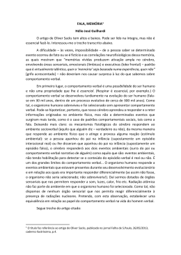 coment&aacute;rio de H&eacute;lio J. Guilhardi sobre artigo de Oliver Sacks