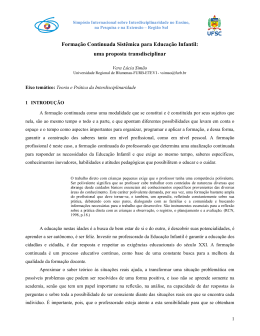 Forma&ccedil;&atilde;o Continuada Sist&ecirc;mica para Educa&ccedil;&atilde;o Infantil: uma