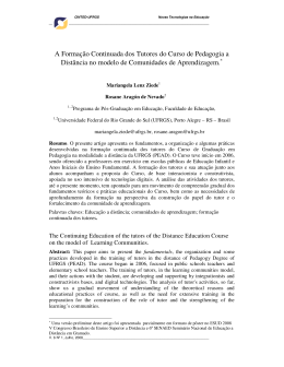A Forma&ccedil;&atilde;o Continuada dos Tutores do Curso de