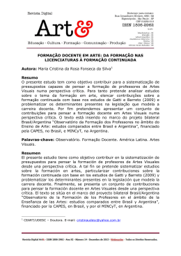 FORMA&Ccedil;&Atilde;O DOCENTE EM ARTE: DA