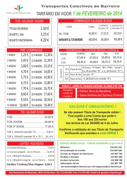 Tarifário a partir de 1 de fevereiro de 2014