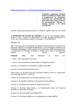 RESOLU&Ccedil;&Atilde;O SEFAZ N. &ordm; 720 DE 04 DE FEVEREIRO DE 2014