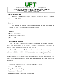 FUNDA&Ccedil;&Atilde;O UNIVERSIDADE FEDERAL DO TOCANTINS/UFT