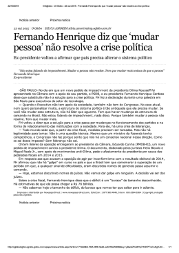 fernando henrique diz que mudar pessoa n&atilde;o resolve a crise pol&iacute;tica