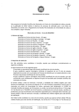 1ª Fase de Candidaturas Cursos de Mestrado em Ensino 2013/2014