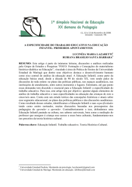 a especificidade do trabalho educativo na educa&ccedil;&atilde;o infantil