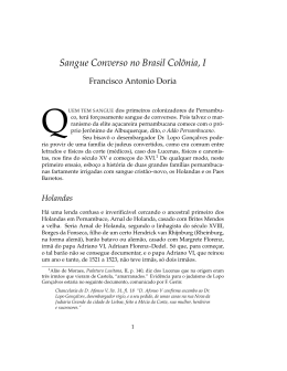 Sangue Converso no Brasil Col&ocirc;nia, I