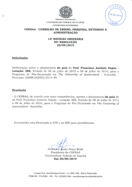 13ª Reunião Ordinária - DELIBERAÇÃO SOBRE O