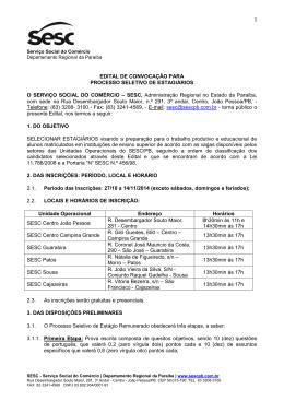 edital est&aacute;gios no sesc - Curso de Nutri&ccedil;&atilde;o da Faculdade Maur&iacute;cio